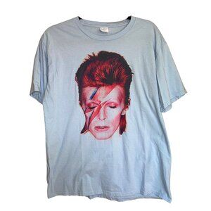 Port Company Mens Tee Shirt Size Large Blue David Bowie Crew Neck Pure Cotton